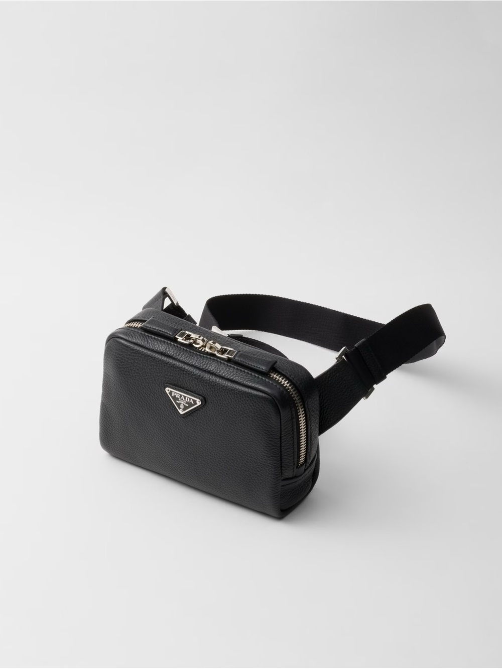 Prada Black Pebbled Leather Belt Bag with Silver Logo - Picture 7 of 8